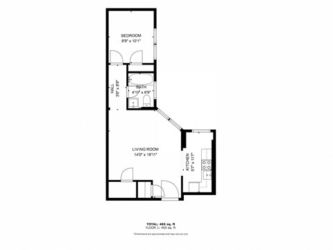 a floor plan of a 1 bedroom floor plan